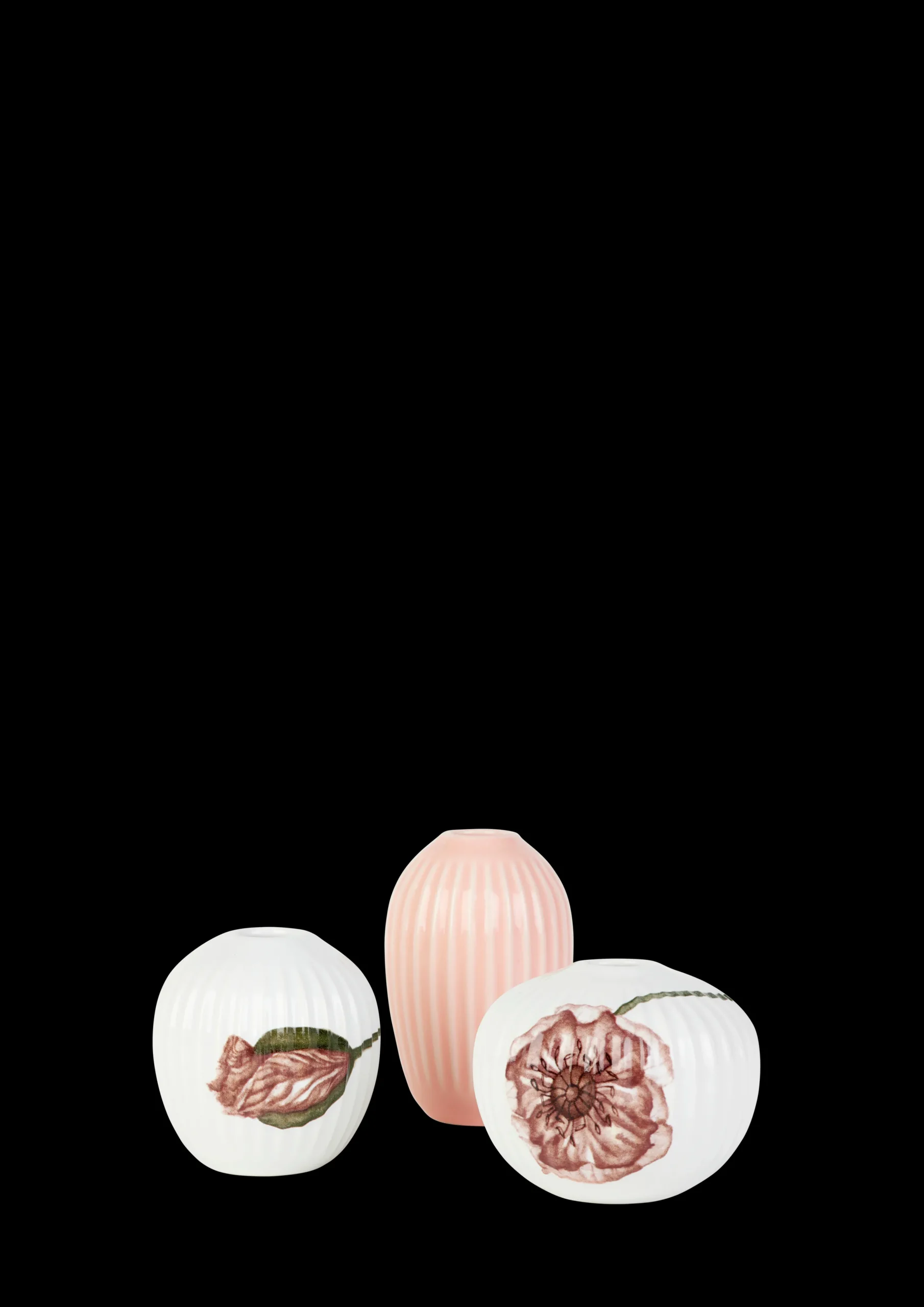 Kähler Hammershøi Poppy Vase miniatyr hvit m. deko 3 stk.